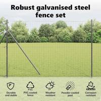 VidaXL Hek met paal grijs 1,5 x 10 m staal en pvc - thumbnail