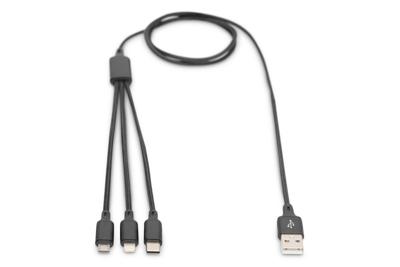 Digitus AK-300160-010-S USB-laadkabel Apple Lightning stekker, USB-A stekker, USB-C stekker, USB-micro-B stekker 1.00 m Zwart Extreem robuust gevlochten Digitus AK-300160-010-S USB-laadkabel Apple Lightning stekker, USB-A stekker, USB-C stekker, USB-micro-B stekker 1.00 m Zwart Extreem robuust gevlochten