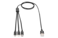 Digitus AK-300160-010-S USB-laadkabel Apple Lightning stekker, USB-A stekker, USB-C stekker, USB-micro-B stekker 1.00 m Zwart Extreem robuust gevlochten - thumbnail