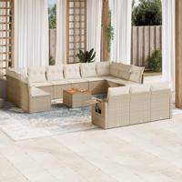 14-delige Loungeset met kussens poly rattan beige - thumbnail