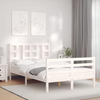 Bedframe met hoofdbord massief hout wit - thumbnail