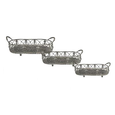 Clayre & Eef Opbergmand Set van 3 Grijs Groen Ijzer Planthouder Clayre & Eef Opbergmand Set van 3 Grijs Groen Ijzer Planthouder