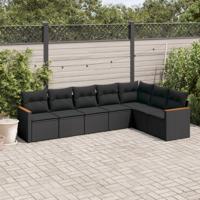 7-delige Loungeset met kussens poly rattan zwart - thumbnail