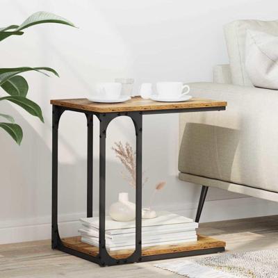 Bijzettafel met plank Oud hout 50 x 35 x 52 cm Bewerkt hout