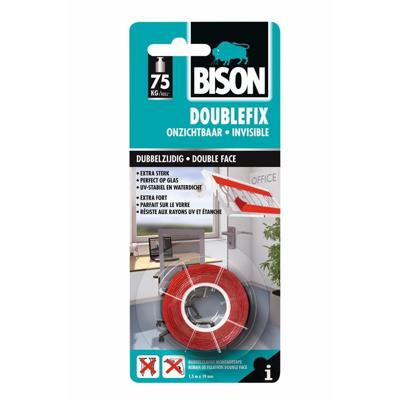 Bison dubbelzijdige plakband, ft 19 mm x 1,5 m, transparant