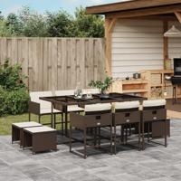 11-delige Tuinset met kussens poly rattan bruin - thumbnail