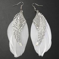 Vleugel oorbellen Boheemse handgemaakte Vintage Feather Long Drop Earrings(White) metaal - thumbnail