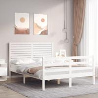 Bedframe met hoofdbord massief hout wit - thumbnail