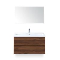 Vogue Badmeubelset 100 cm - Greeplijst in kleur - Walnoot - Keramische Wastafel Wit 1 kraangat - met Spiegel - thumbnail