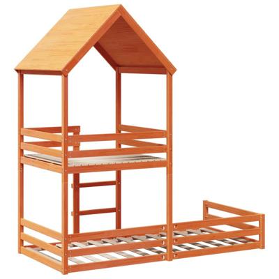 Kinderbed met huisje massief grenenhout wasbruin 80x200 cm