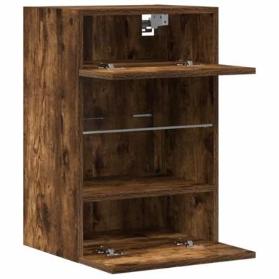 Wandkasten met LED-verlichting voor tv 2 st 40x30x60,5 cm gerookt eikenkleurig