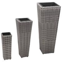 VidaXL Plantenbakken verhoogd 3 st poly rattan grijs - thumbnail