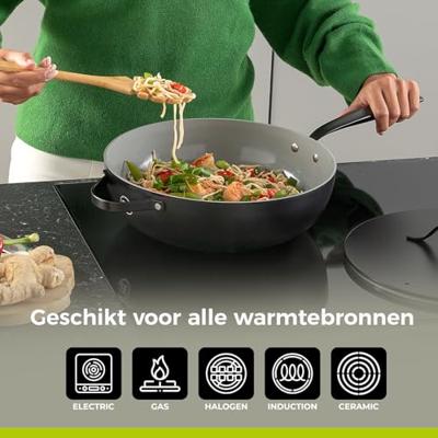 BE Living Wokpan met deksel ø 30 cm - keramische anti-aanbaklaag - PFAS-vrij - geschikt voor alle warmtebronnen - zwart