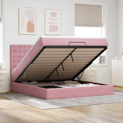 Ottoman bed met matrassen 180x200cm fluweel roze
