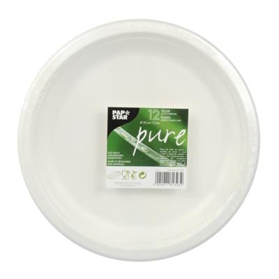 Papstar 12 borden suikerriet "pure" dia 23cm wit