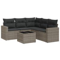 6-delige Loungeset met kussens poly rattan grijs - thumbnail