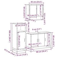 3-delige Badkamermeubelset bewerkt hout bruin eikenkleur - thumbnail