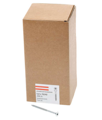 Hoenderdaal Spaanplaatschroef Verzinkt Platkop deeldraad Torx TX25 5.0X70/42 | 200 stuks - 0206.01.42201 Hoenderdaal Spaanplaatschroef Verzinkt Platkop deeldraad Torx TX25 5.0X70/42 | 200 stuks - 0206.01.42201