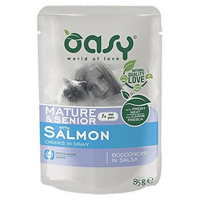 OASY Chunks in gravy Mature & Senior with Salmon - nat kattenvoer - 85g