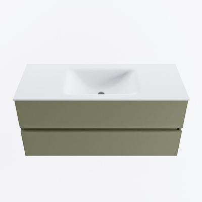 MONDIAZ VICA 110cm badmeubel onderkast Army 2 lades. Wastafel CLOUD midden zonder kraangat, kleur Talc.