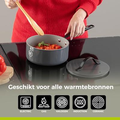 BE Living Steelpan met deksel ø 18 cm - keramische anti-aanbaklaag - PFAS-vrij - geschikt voor alle warmtebronnen - grijs