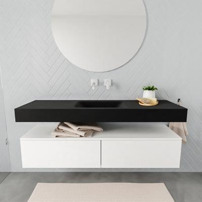 Aqua Splash Badkamermeubel AQS Ibiza 150 cm Mat Wit Twee Soft-Close Lades Solid Surface Wastafel Mat Zwart - Badmeubel Ibiza 150 cm Mat Wit Twee Lades