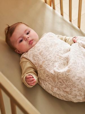 Personaliseerbare mouwloze trappelzak van katoengaas BABYLON beige, bedrukt