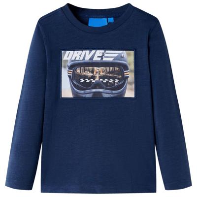 Kindershirt met lange mouwen helmprint 128 gemleerd marineblauw