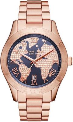 Michael Kors dames MK6395 'Layton' wereldkaart kristal Rosekleurig roestvrij stalen horloge Michael Kors dames MK6395 'Layton' wereldkaart kristal Rosekleurig roestvrij stalen horloge