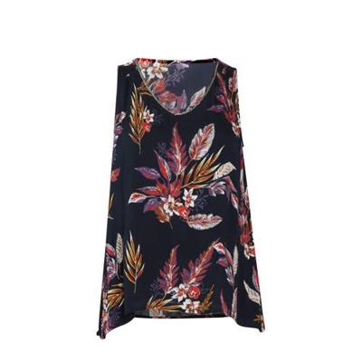 Paprika top met bladprint en sierstenen donkerblauw/paars/rood Paprika top met bladprint en sierstenen donkerblauw/paars/rood