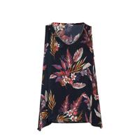 Paprika top met bladprint en sierstenen donkerblauw/paars/rood - thumbnail