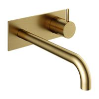 Inbouw Wastafelkraan Met Achterplaat Hotbath Cobber 25cm Gebogen Uitloop 1-Hendel Geborsteld Messing PVD - thumbnail