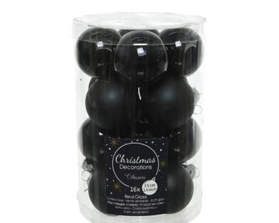 Decoris kerstballen set glas 16st zwart 3,5cm