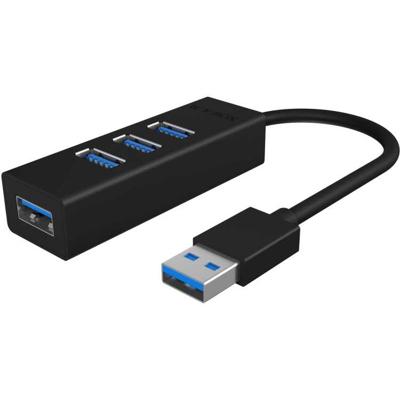 ICY BOX 4-poorts USB Hub 3.0 met USB 3.0-verbinding, geïntegreerde kabel, aluminium, zwart