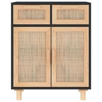 Dressoir 60x30x75 cm massief grenen hout en rattan zwart - thumbnail