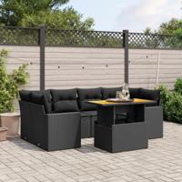 7-delige Loungeset met kussens poly rattan zwart - thumbnail