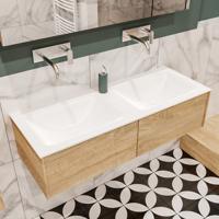 Mondiaz Lush Cloud badmeubel Washed oak 120 cm 2 lades solid surface dubbele spoelbak zonder kraangat - thumbnail