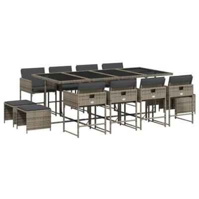 13-delige Tuinset met kussens poly rattan grijs