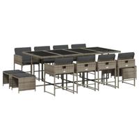 13-delige Tuinset met kussens poly rattan grijs - thumbnail