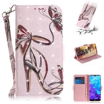 3D gekleurde tekening Butterfly hoge hakken schoenen patroon horizontale Flip lederen case voor Huawei Y5 (2019)/Honor 8s met houder & kaartsleuven & 3D gekleurde tekening Butterfly hoge hakken schoenen patroon horizontale Flip lederen case voor Huawei Y5 (2019)/Honor 8s met houder & kaartsleuven &