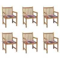 Tuinstoelen 6 st met rood geruite kussens massief teakhout - thumbnail