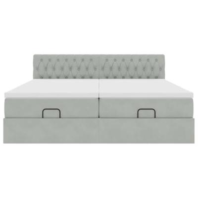 Ottoman bed met matrassen 160x200cm fluweel lichtgrijs