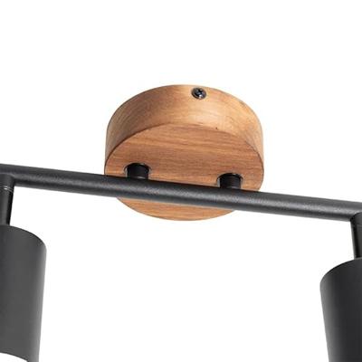 QAZQA Industriële spot zwart met hout kantelbaar 2-lichts - Jeana