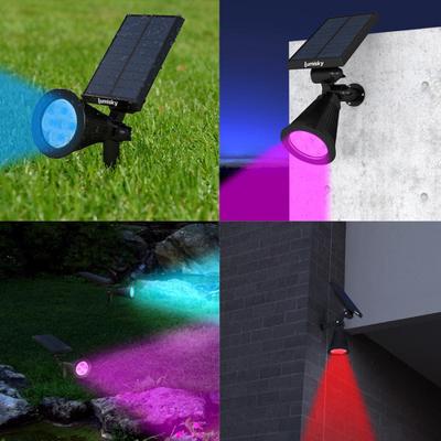 LUMISKY Set van 2 waterdichte buitenlampen voor zonne-energie - 4 gekleurde LED's - 200 Lm - Zwenkkop op 90 ° C LUMISKY Set van 2 waterdichte buitenlampen voor zonne-energie - 4 gekleurde LED's - 200 Lm - Zwenkkop op 90 ° C