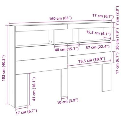 Hoofdbordkast met LED artisan 160x17x102 cm eikenkleurig