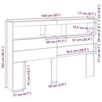 Hoofdbordkast met LED artisan 160x17x102 cm eikenkleurig - thumbnail