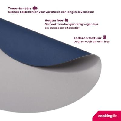 Cookinglife Placemats - Dubbelzijdig - Vegan leer - Grijs / Blauw ø 38 cm - 6 Stuks