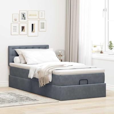 Ottoman bed met matras 90x200cm fluweel donkergrijs