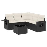 6-delige Loungeset met kussens poly rattan zwart - thumbnail