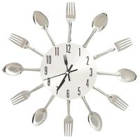 VidaXL Wandklok lepel-en-vork 31 cm aluminium zilverkleurig - thumbnail